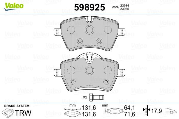 VALEO 598925 Brake Pad Set, disc brake