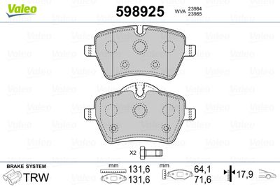 Brake Pad Set, disc brake VALEO 598925