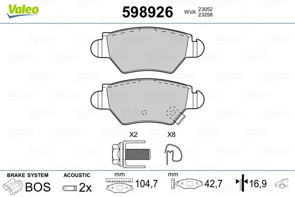 VALEO 598926 Brake Pad Set, disc brake