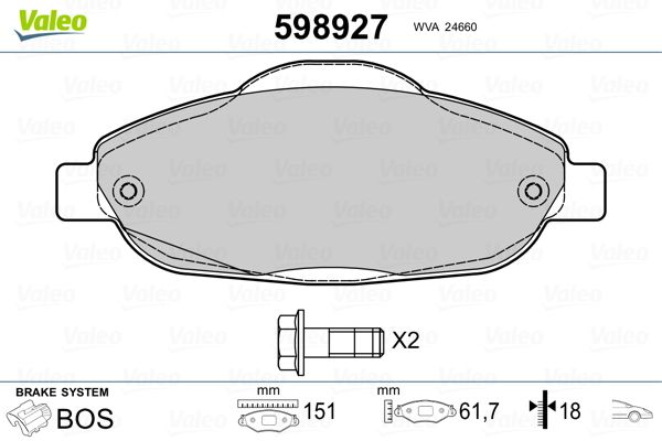 VALEO 598927 Brake Pad Set, disc brake