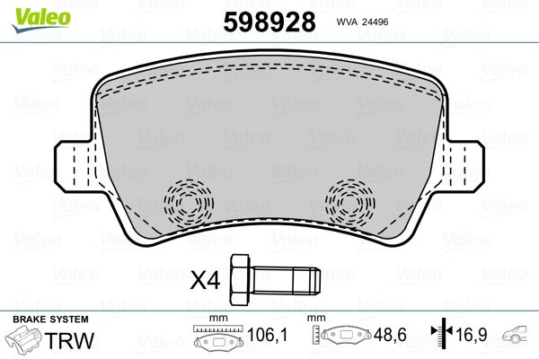 VALEO 598928 Brake Pad Set, disc brake