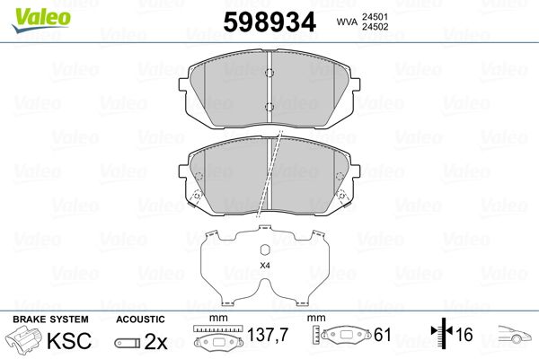 VALEO 598934 Brake Pad Set, disc brake