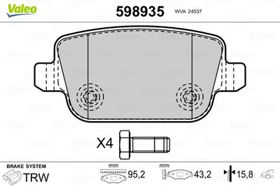 Brake Pad Set, disc brake VALEO 598935