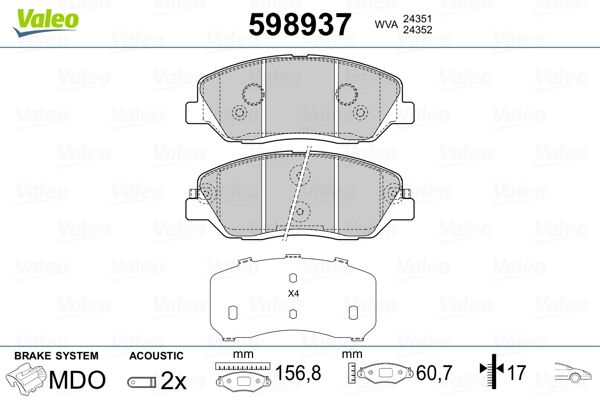 VALEO 598937 Brake Pad Set, disc brake