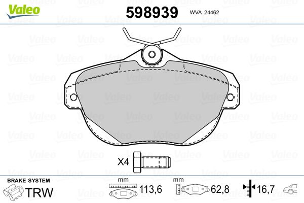 VALEO 598939 Brake Pad Set, disc brake