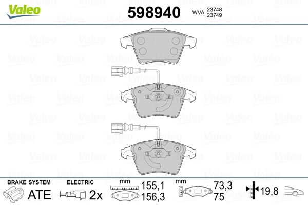 VALEO 598940 Brake Pad Set, disc brake