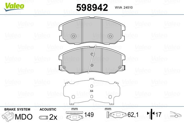 VALEO 598942 Brake Pad Set, disc brake