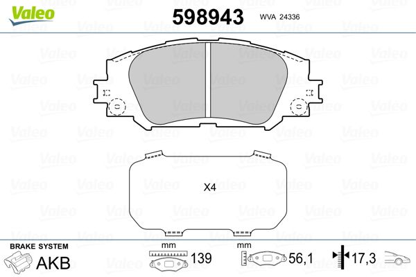 VALEO 598943 Brake Pad Set, disc brake