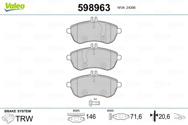 VALEO 598963 Brake Pad Set, disc brake
