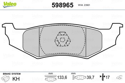 Brake Pad Set, disc brake VALEO 598965