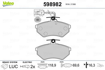 Brake Pad Set, disc brake VALEO 598982