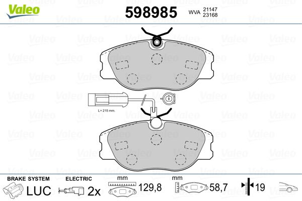VALEO 598985 Brake Pad Set, disc brake
