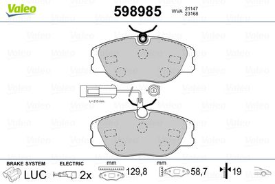 Brake Pad Set, disc brake VALEO 598985