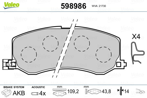 VALEO 598986 Brake Pad Set, disc brake
