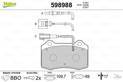 Brake Pad Set, disc brake VALEO 598988
