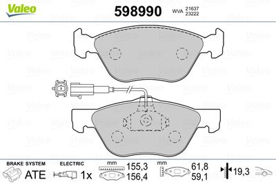 Brake Pad Set, disc brake VALEO 598990