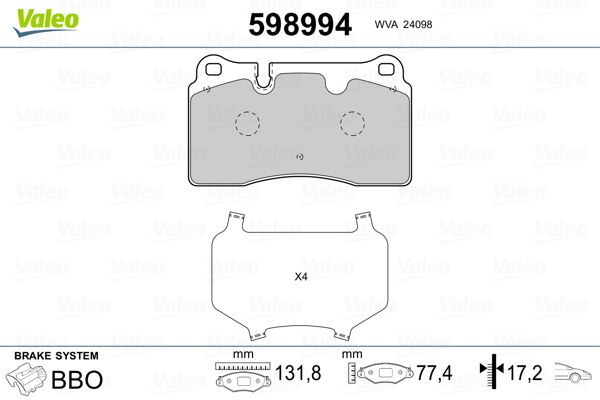 VALEO 598994 Brake Pad Set, disc brake