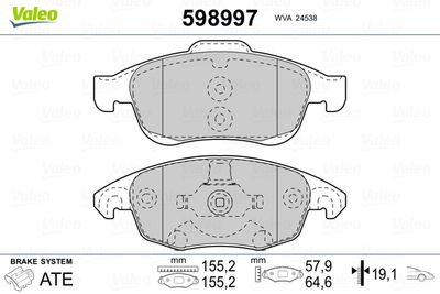 Brake Pad Set, disc brake VALEO 598997