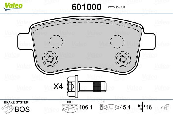 VALEO 601000 Brake Pad Set, disc brake