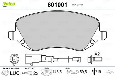 Brake Pad Set, disc brake VALEO 601001