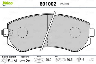Brake Pad Set, disc brake VALEO 601002