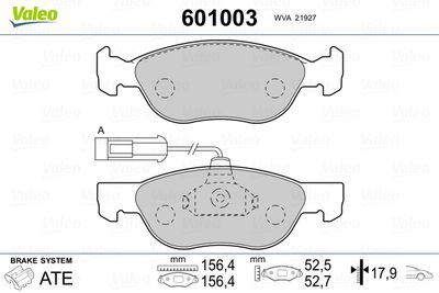 Brake Pad Set, disc brake VALEO 601003