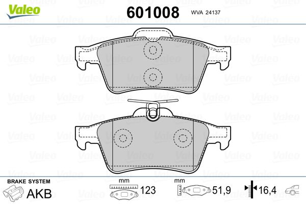 VALEO 601008 Brake Pad Set, disc brake