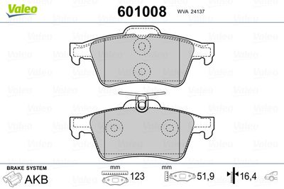 Brake Pad Set, disc brake VALEO 601008