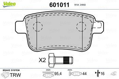 Brake Pad Set, disc brake VALEO 601011