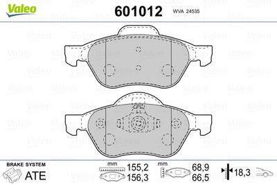 Brake Pad Set, disc brake VALEO 601012