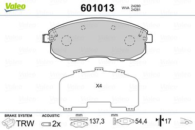 Brake Pad Set, disc brake VALEO 601013