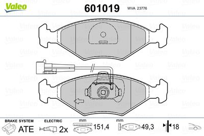Brake Pad Set, disc brake VALEO 601019