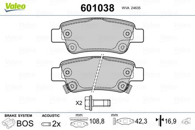 Brake Pad Set, disc brake VALEO 601038