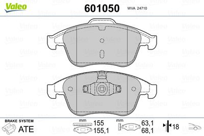 Brake Pad Set, disc brake VALEO 601050