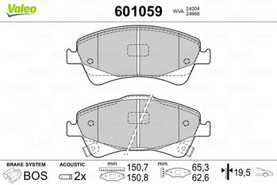 Brake Pad Set, disc brake VALEO 601059