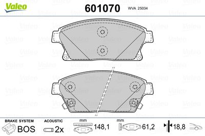 Brake Pad Set, disc brake VALEO 601070