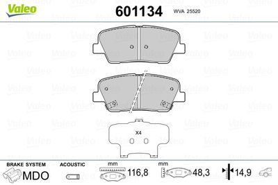 Brake Pad Set, disc brake VALEO 601134