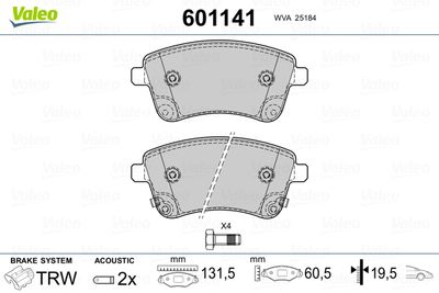 Brake Pad Set, disc brake VALEO 601141