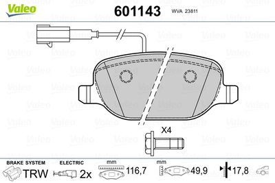 Brake Pad Set, disc brake VALEO 601143