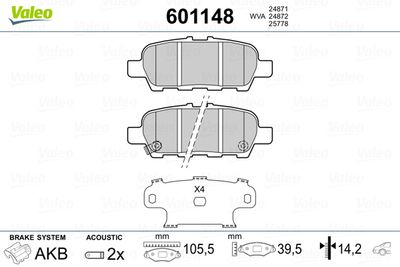 Brake Pad Set, disc brake VALEO 601148