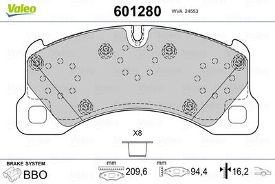 Brake Pad Set, disc brake VALEO 601280