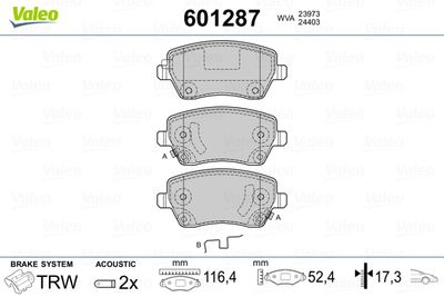Brake Pad Set, disc brake VALEO 601287