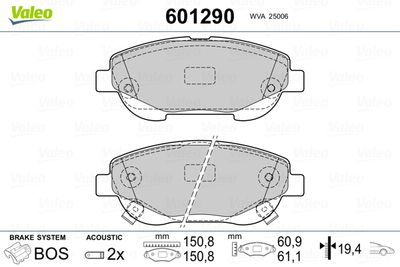Brake Pad Set, disc brake VALEO 601290