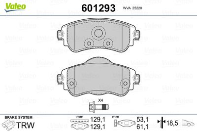 Brake Pad Set, disc brake VALEO 601293