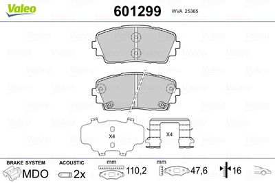 Brake Pad Set, disc brake VALEO 601299