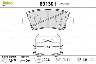 Brake Pad Set, disc brake VALEO 601301