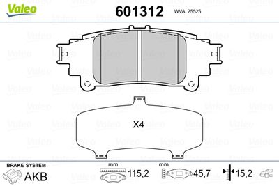 Brake Pad Set, disc brake VALEO 601312