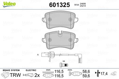 Brake Pad Set, disc brake VALEO 601325