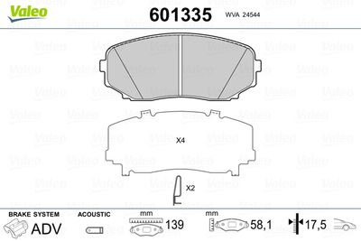 Brake Pad Set, disc brake VALEO 601335