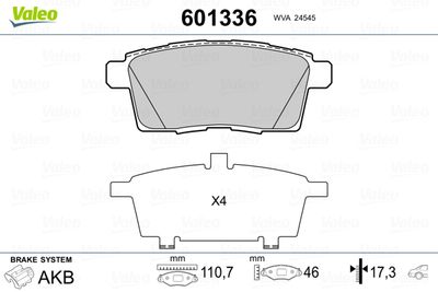 Brake Pad Set, disc brake VALEO 601336